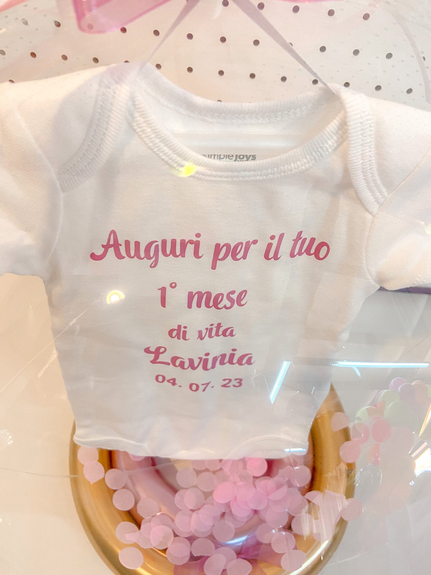 Body bimbo/ bimba personalizzato all'interno di palloncino trasparente/ Scritta rosa, azzurra, nera