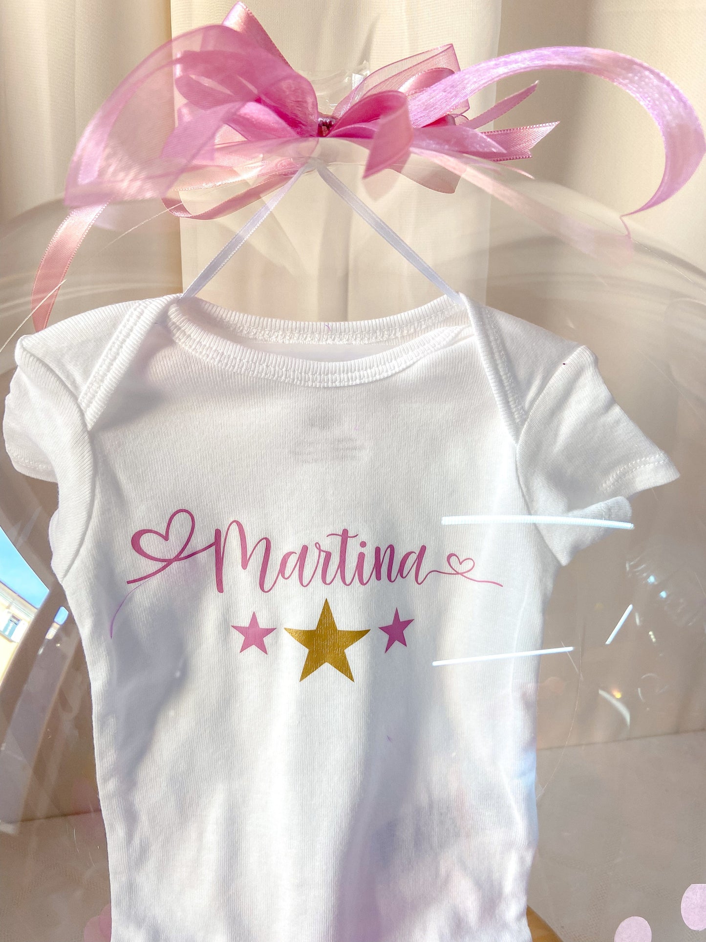 Body bimbo/ bimba personalizzato all'interno di palloncino trasparente/ Scritta rosa, azzurra, nera