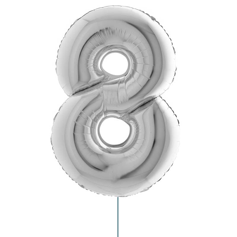 Palloncino Numero 8- Gonfiato ad Elio, 100cm, Argento