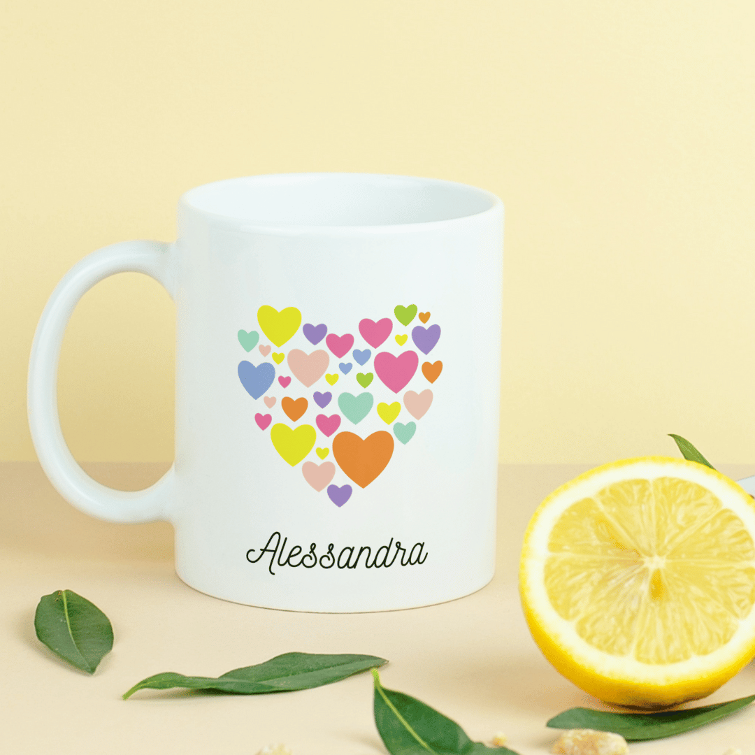 Tazza Personalizza con cuoricini colorati