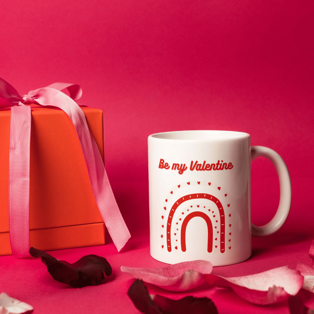 Tazza Personalizza- Be my Valentine con Arcobaleno e cuoricini