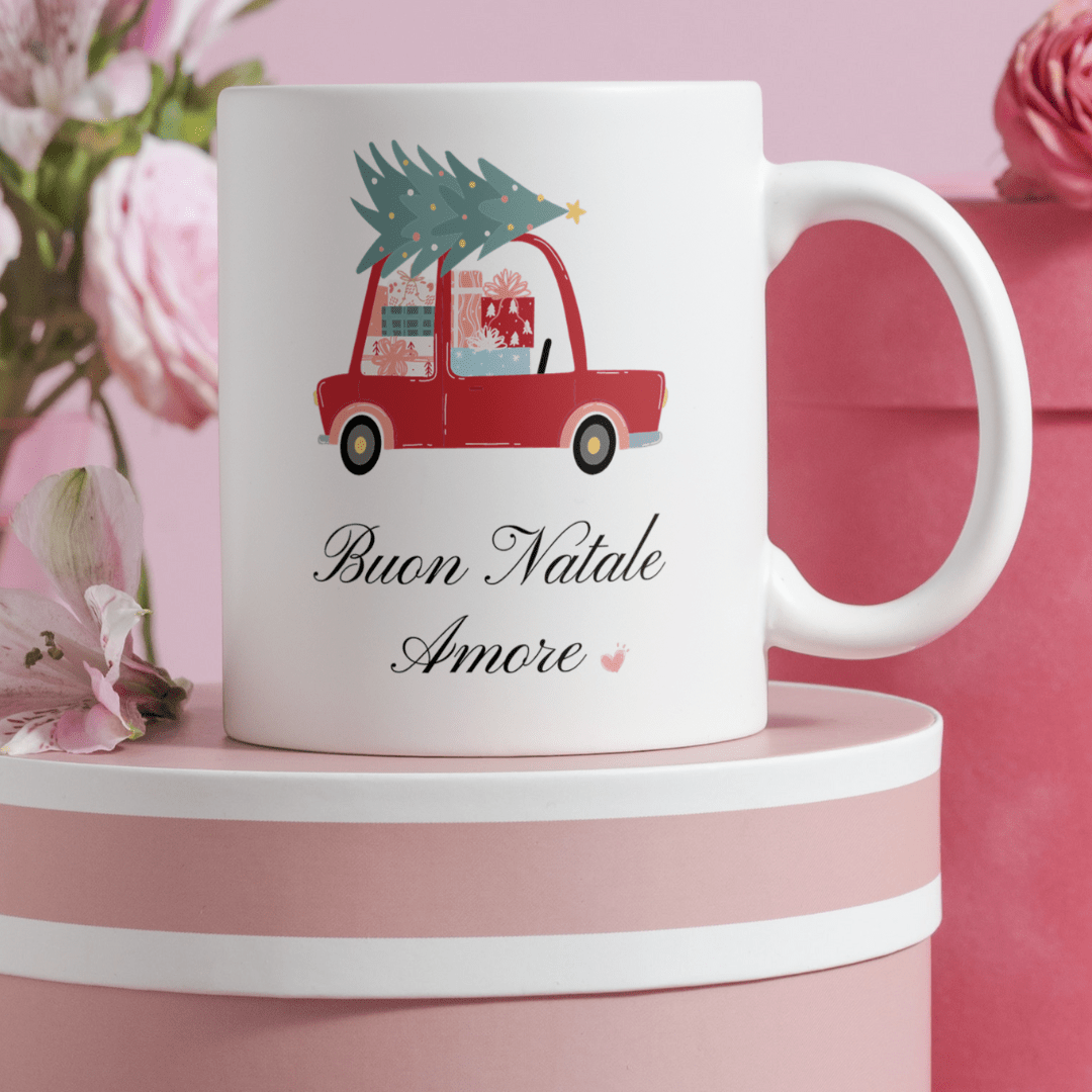 Tazza elegante- con Buon Natale Amore su un lato e nome personalizzabile sull'altro lato