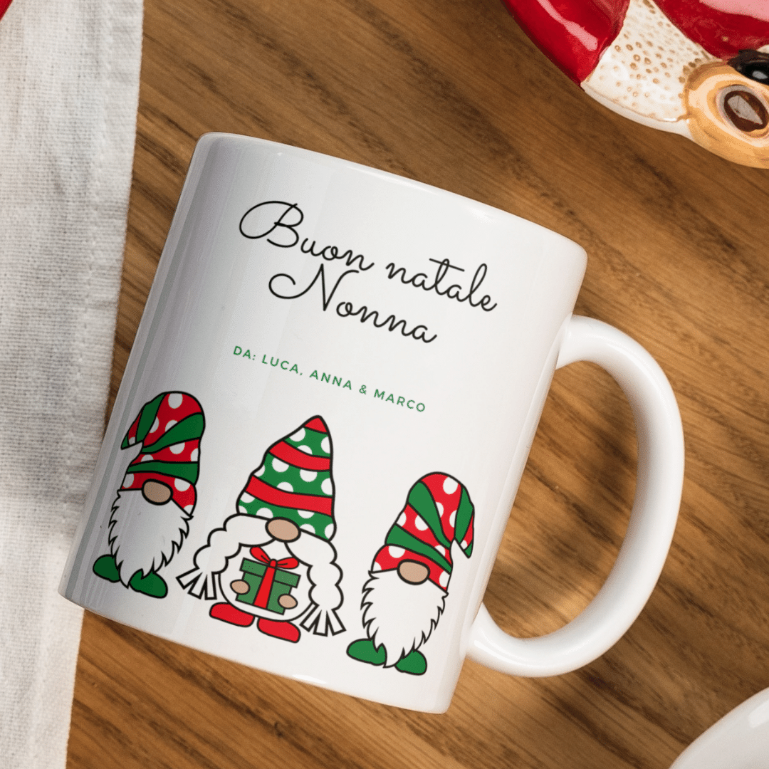 Tazza in ceramica con nome personalizzato con gnomi
