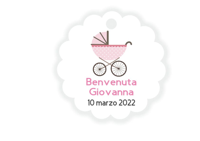Bigliettino di Nascita con Carrozzina rosa