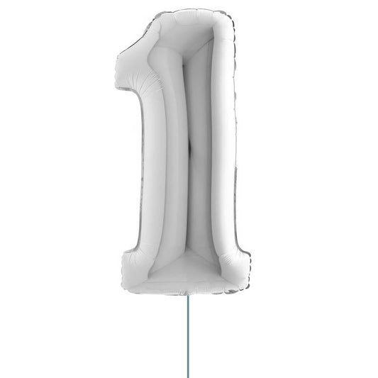 Palloncino Numero 1- Gonfiato ad Elio, 100cm, Argento