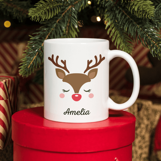 Tazza di natale con renna e nome personalizzabile