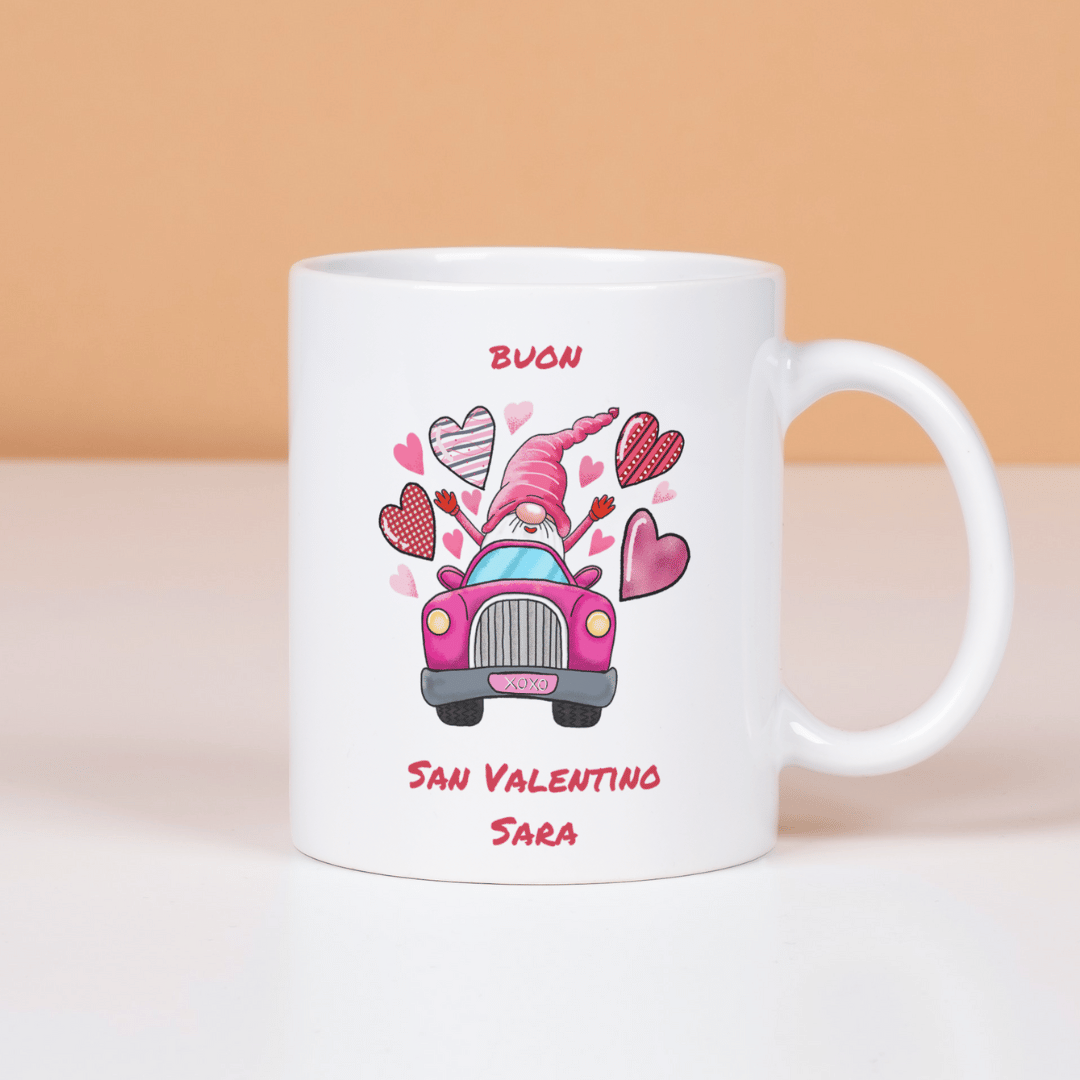 Tazza Personalizza, Regalo di San Valentino con gnomo e cuori