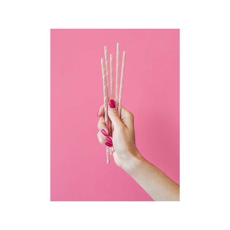 Cannuccia di Carta Rosa e Oro "Straws Pink" 10pz