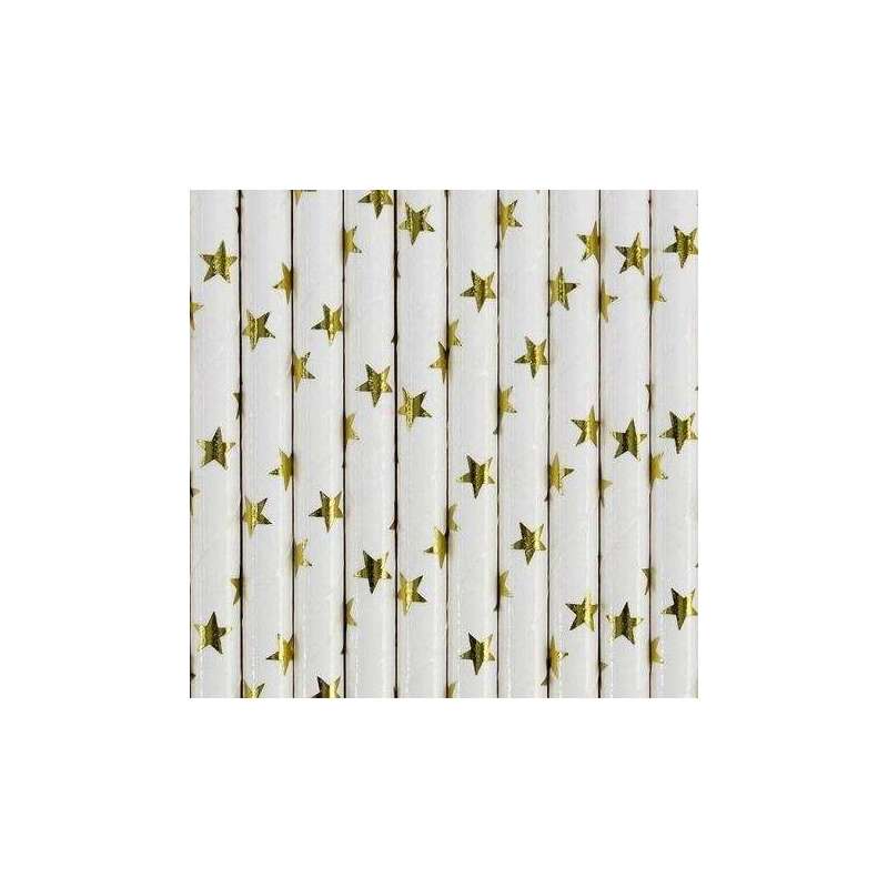 Cannuccia Stelle Bianco/Oro Metal 10pz