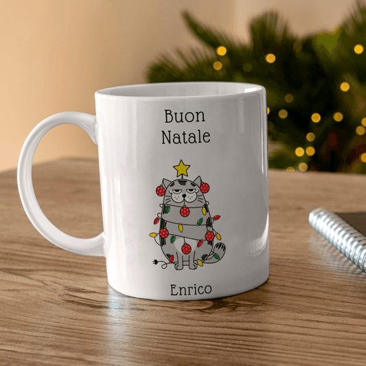 Tazza con gatto di Natale - Personalizzabile