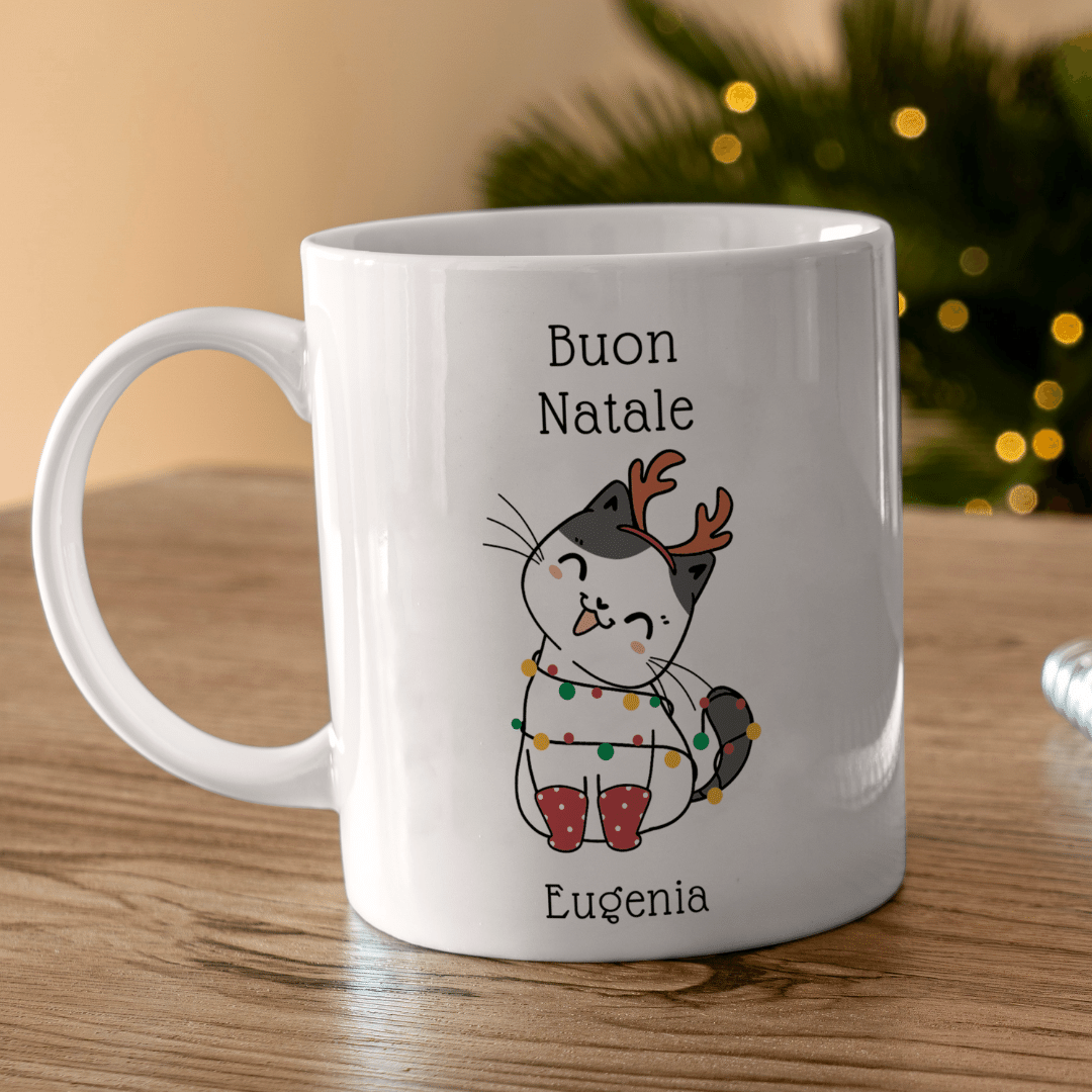 Tazza con gatto di Natale - Personalizzabile