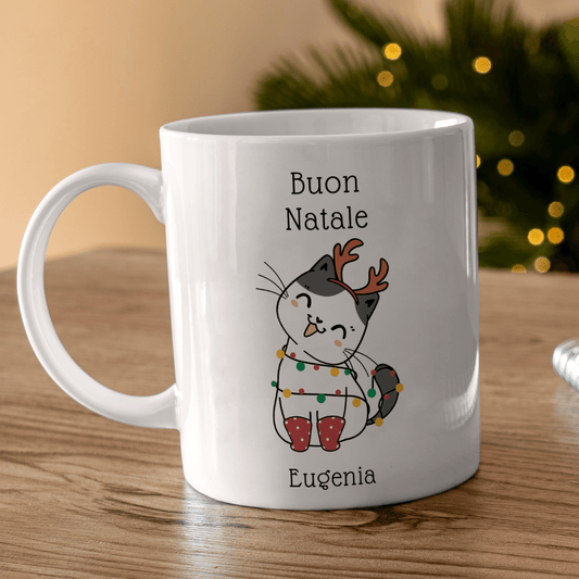 Tazza con gatto di Natale - Personalizzabile