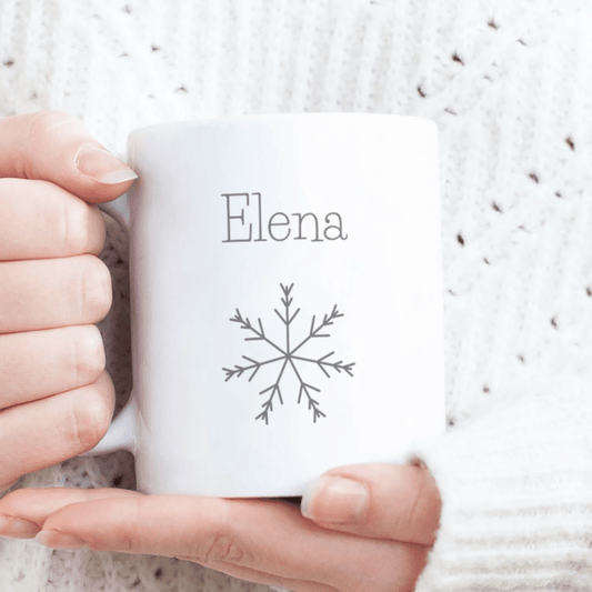 Tazza di natale con fiocco di neve e nome personalizzabile